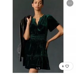 Anthropologie The Somerset Mini Dress Velvet Green